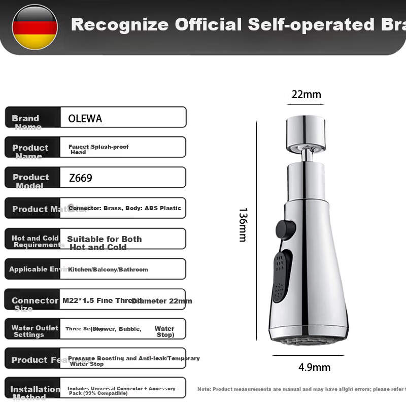 OLEWA Germany Kitchen Faucet Extender Splash Guard Rotatable Universal Spout Z669