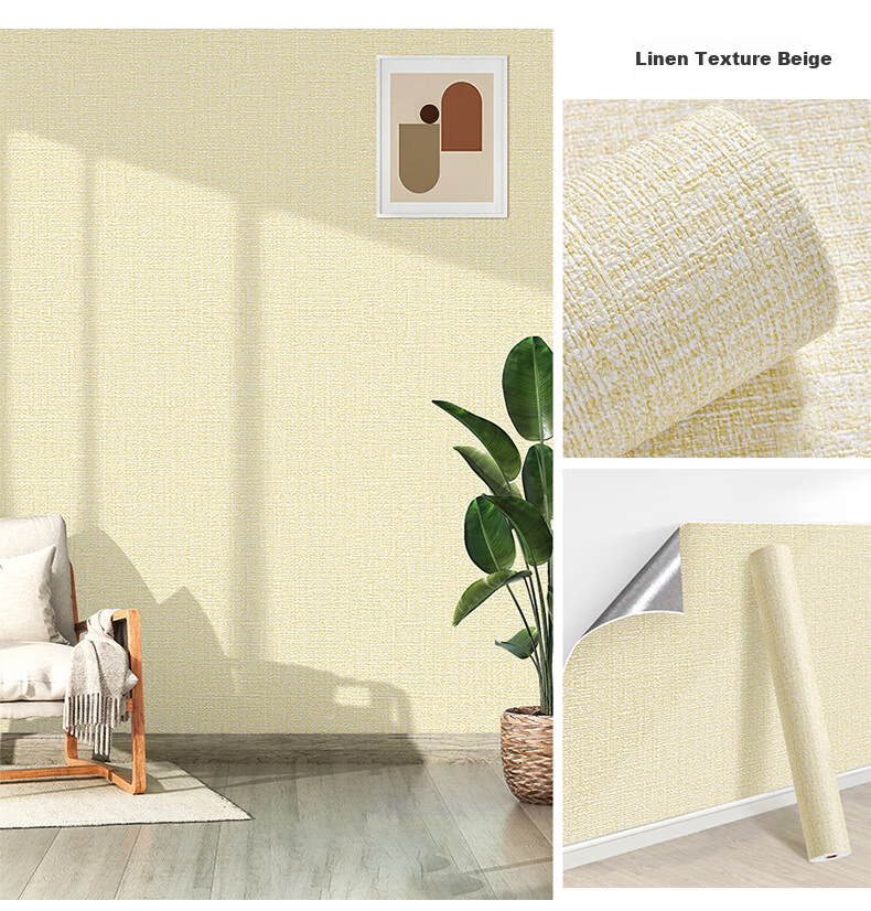 Cuttlefish Self-Adhesive Wall Sticker Thickened Linen Texture 0.5*10m Light Gray Bedroom Wall Border Living Room Background Waterproof Moisture-Proof 8