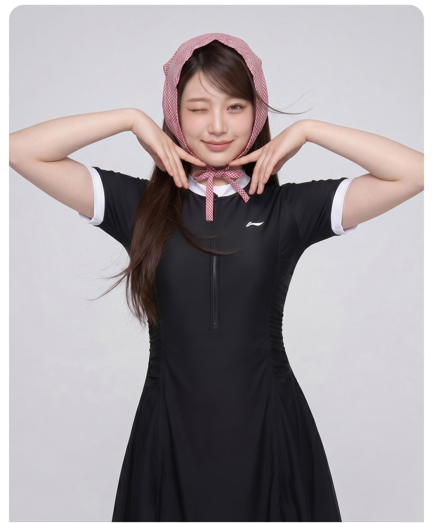 LI-NING Women's One-Piece Skirted Swimsuit Conservative Plus Size Tummy Control Spa Swimwear 1501 Black XL 7