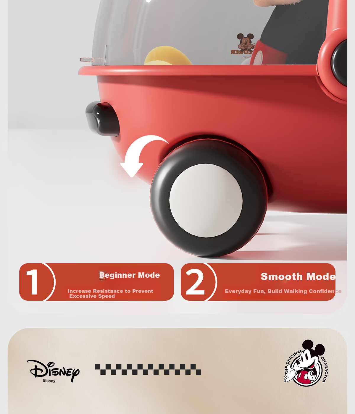 Disney Baby Walker Anti-O-Leg 2026 Model Anti-Tip Balance Walker for Babies 10 Months and Older Baby Push Walker 21