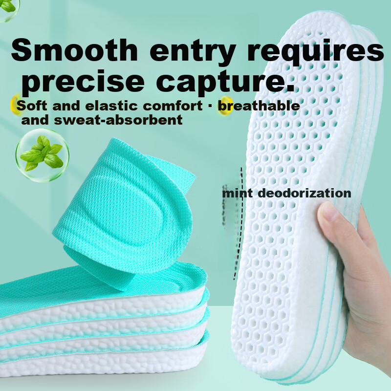 JVBV Sports Odor-Resistant Insoles for Men, Soft and Elastic, Thickened Shock Absorption, Comfortable for Long Standing, Sweat-Absorbing and Breathable, Military Training, Size 35-36
