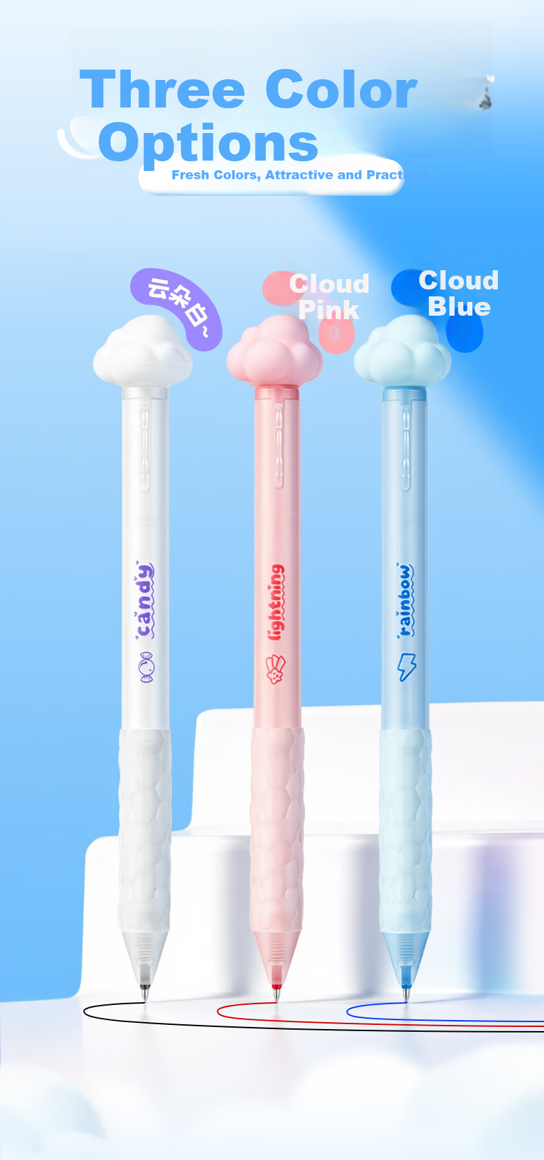 AIHAO Cloud Click Gel Pen 0.5mm Student Quick-Dry Exam Pen Stress Relief Water-Based Ink Crystal Blue 3-Pack DGP4091 2