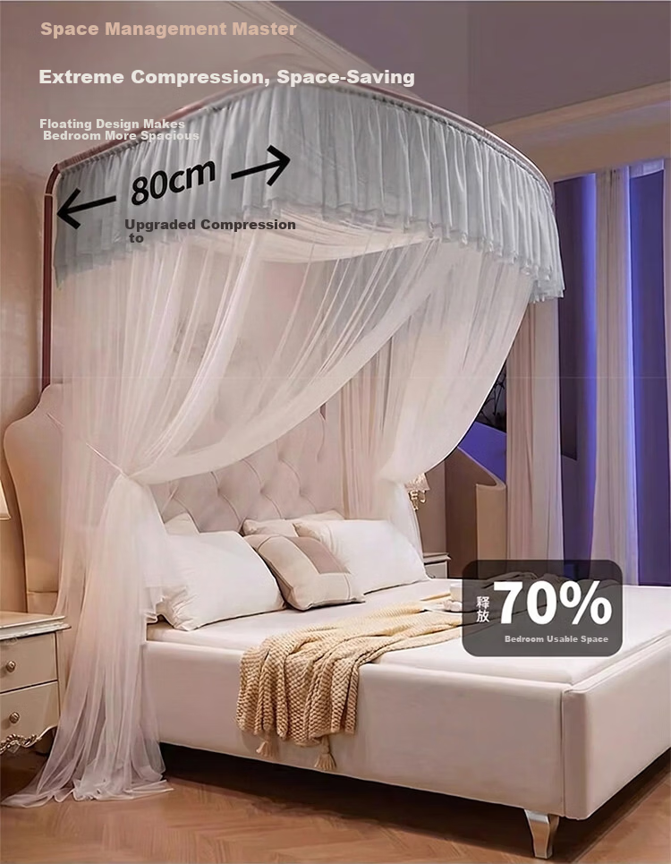 MUJI Home U-Shaped Large Space Fishing Rod Mosquito Net Three-Door 1.8x2m Bed Rail Mosquito Net [Dense Mesh] 1