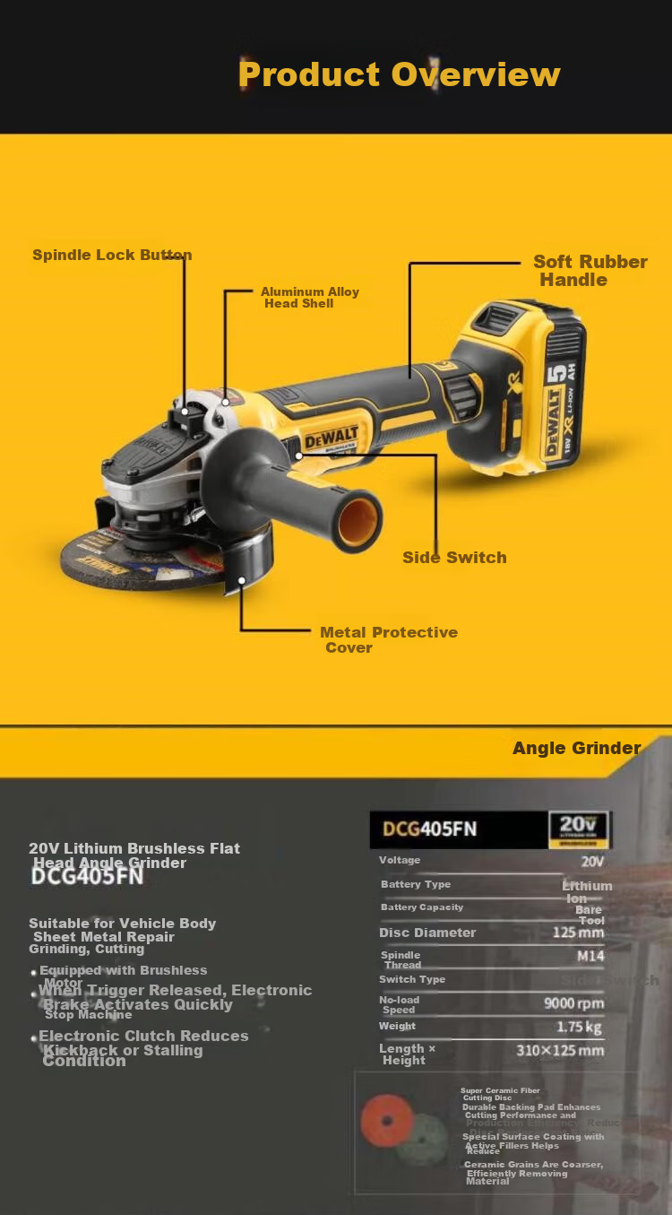 DEWALT 20V Lithium Brushless Angle Grinder Polisher DCG405FN - Tool Only for Auto Detailing and Repair 1