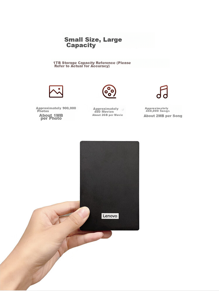 Lenovo 1TB Portable Hard Drive, F309Pro USB 3.0 Interface, 2.5-Inch, Mechanical Hard Drive, Slim And Portable, High-Speed Transfer, All-Metal, External Hard Drive for Laptops 3