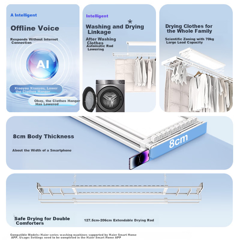 Haier Electric Clothes Drying Rack Smart Invisible Fully Automatic Lifting Balcony Clothes Dryer Wireless Remote Control Drying Rod