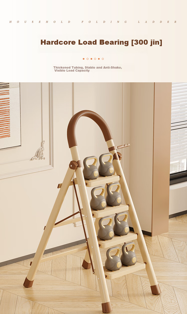 YuanNai Household Folding Telescopic Thickened Multi-Functional A-Frame Ladder Portable Indoor Staircase - White 4 Steps 8