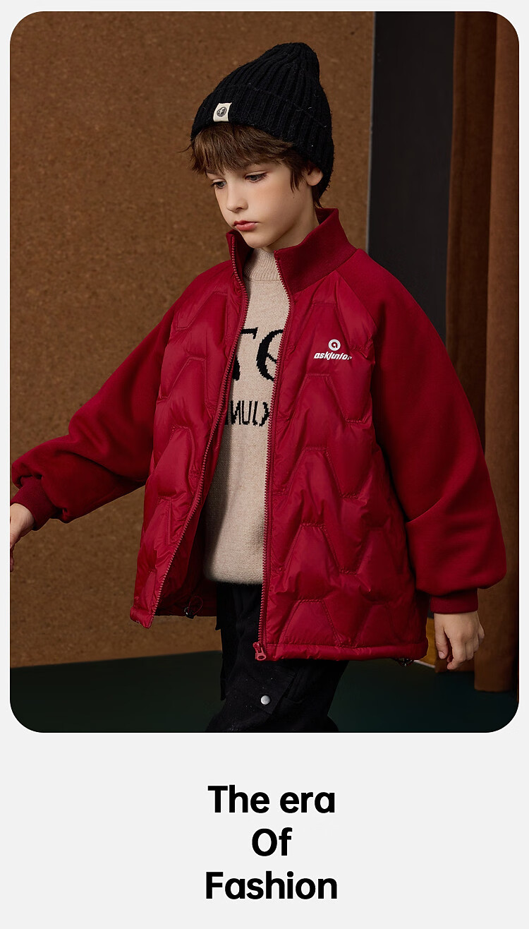 ASK JUNIOR Boys' Down Jacket Autumn Winter Warm 90% Down Raglan Sleeve Zip-up Coat Black 160cm 32