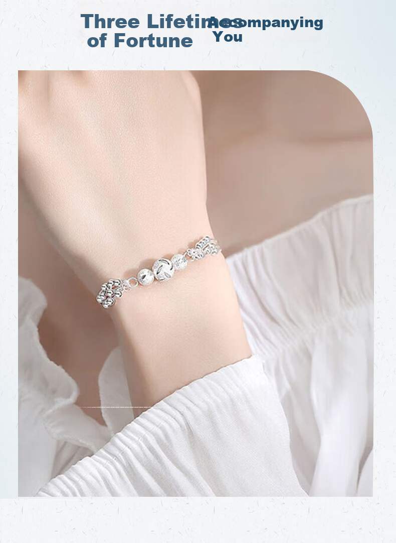 Sino Gem Three Lives Three Worlds Pure Silver Bracelet Women's 2026 New Sterling Silver Jewelry College Entrance Exam Blessing Graduation Gift for Girlfriend 9