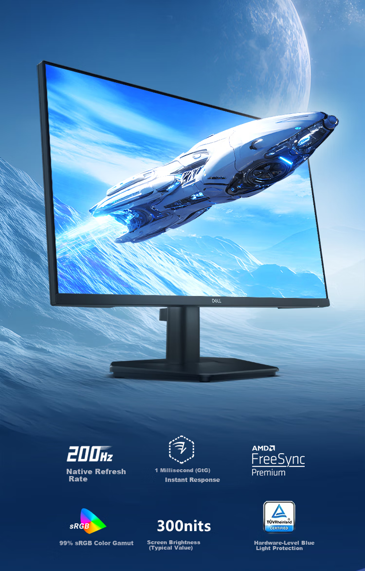 DELL 24-inch Fast IPS FHD 200Hz Low Blue Light FreeSync 99% sRGB Gaming Monitor SE2425HG 2