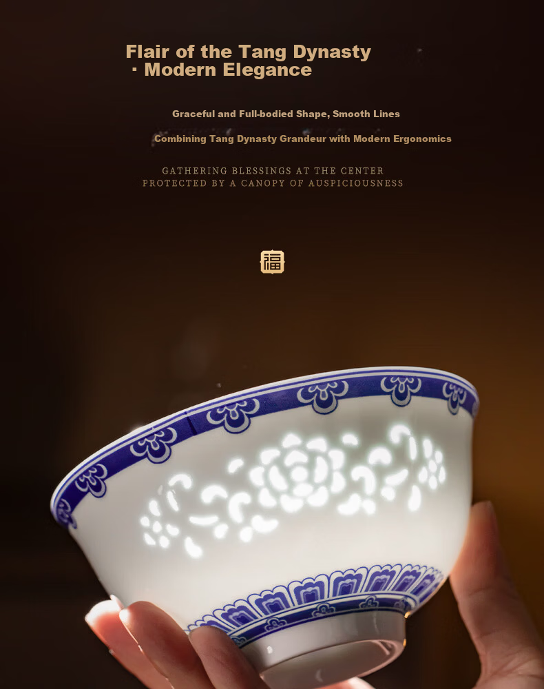 Lowei Blue and White Linglong Ceramic Dinnerware Set Jingdezhen Light Luxury Premium Housewarming Gift Bowl Plate Set for Home Use 15