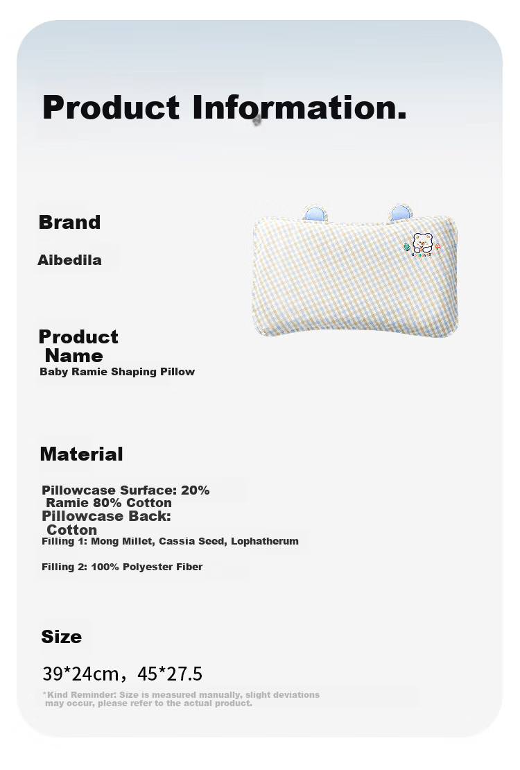 Aibedila Baby Pillow 3-6 Years Old Zoned Shaping Pillow Newborn Children's Ramie Washable Blue 9