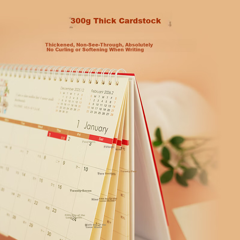 HERO 2026 Desk Calendar Work Secretary Desktop Ornament Thickened Large Size Non-Curling High-Quality Large Grid Large Font Calendar Customizable Popular Item