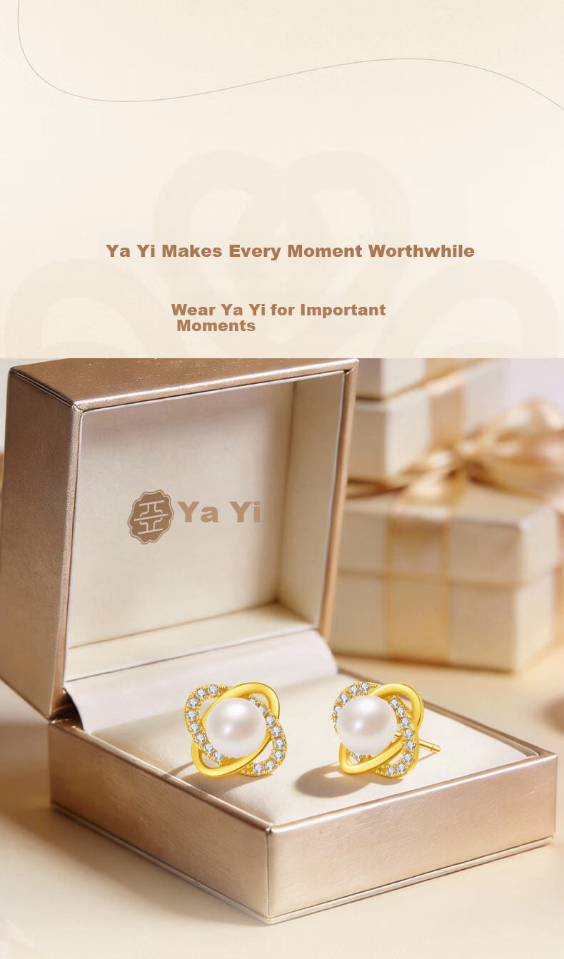 Ya Yi [Lao Miao Gold] Pearl Silver Ear Studs Women's Birthday Anniversary Gift for Girlfriend Wife 4