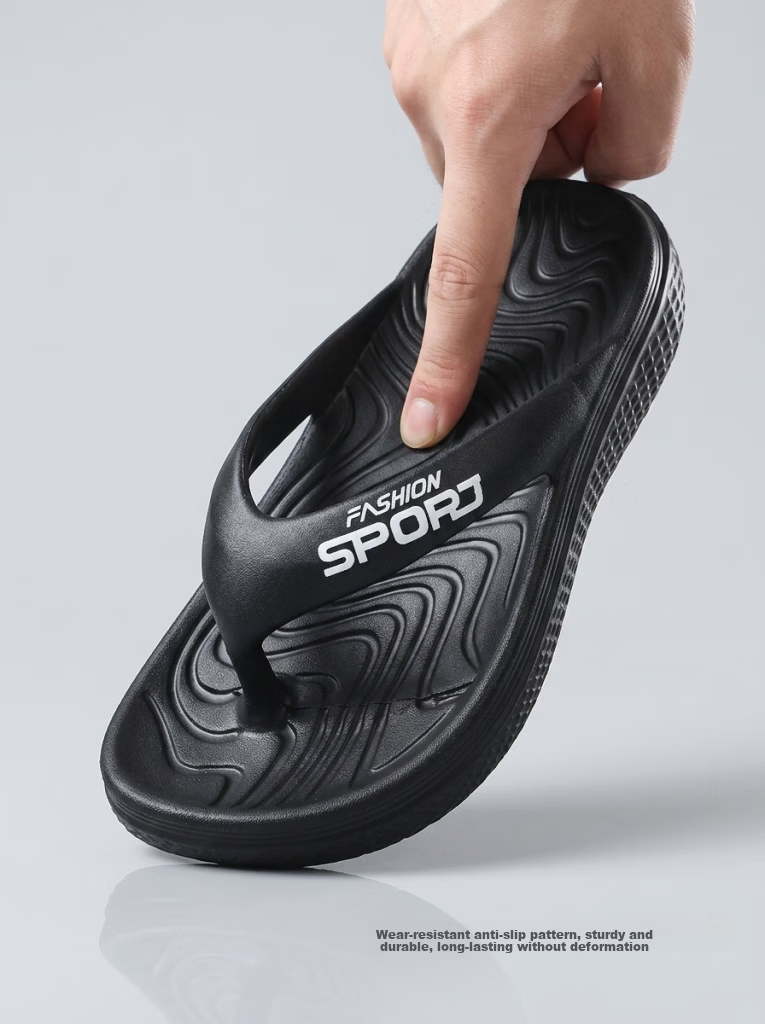 ZHIYING Men's Summer Soft Sole Non-Slip Water-Resistant Beach Flip Flops Black Size 42-43 2