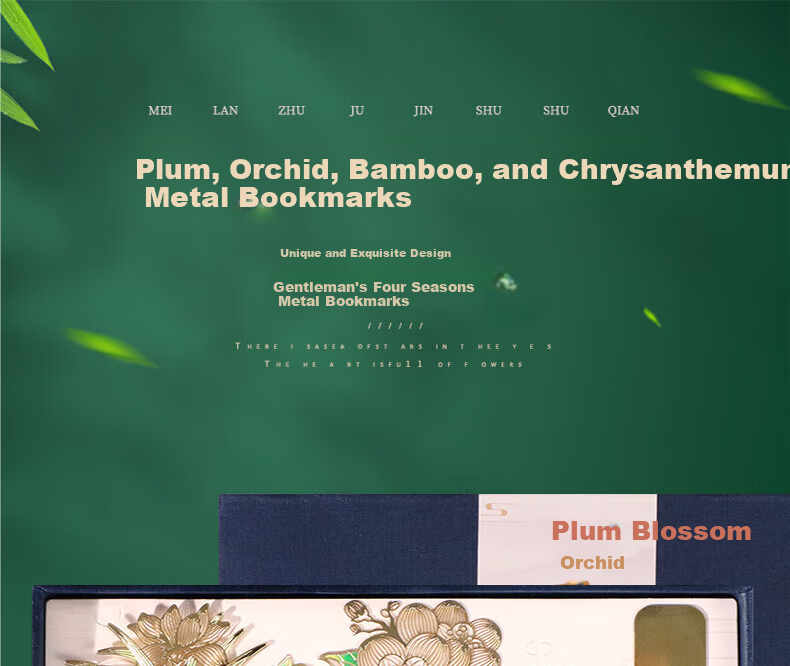 E-Muguo Metal Bookmark Ancient Style Gift Box Birthday Gift for Teacher Classmate Friend Chinese Style Cultural Creative Souvenir Creative Bookmark Souvenir Gift - Plum Orchid Bamboo Chrysanthemum 1