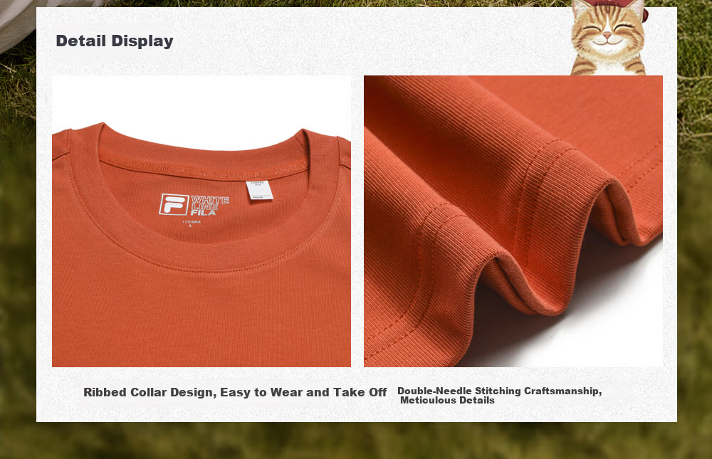 FILA Official 2026 Summer Couple Short Sleeve T-Shirt Casual Loose Fit Cotton Cat Knit Tee 23