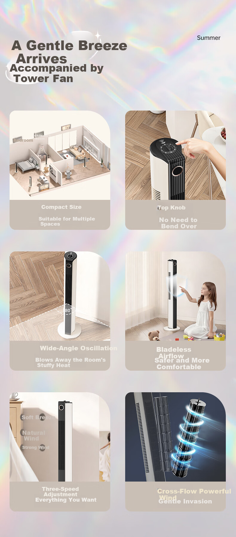 DIAMOND Home Electric Floor Fan Tower Fan Remote Control Timer Bladeless Fan Baby Fan Bedroom Living Room Study Quiet High Wind Oscillating Tower Fan KFT2207D 6
