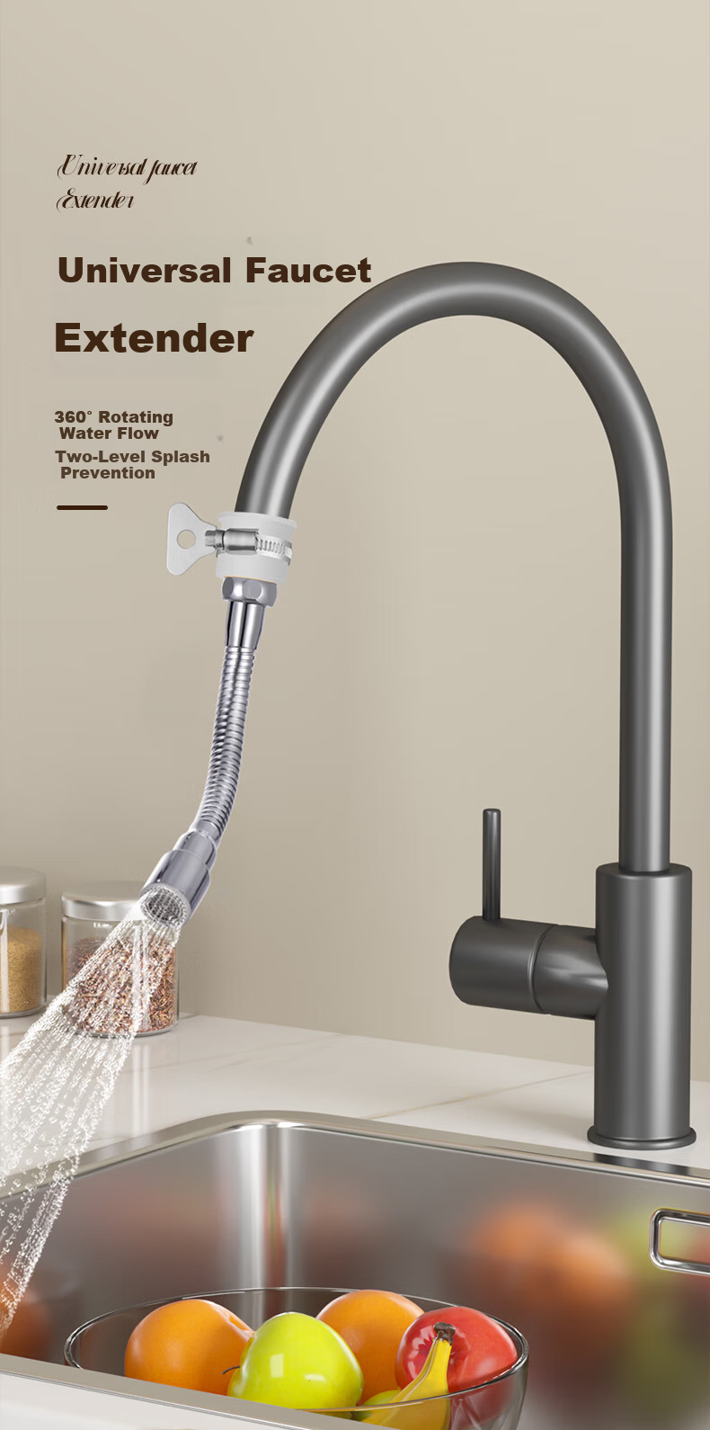 Yiliang Faucet Extender Nozzle Universal Kitchen Adapter Extension Flexible Hose Swivel Pressure Boost Splash-Proof Head 2