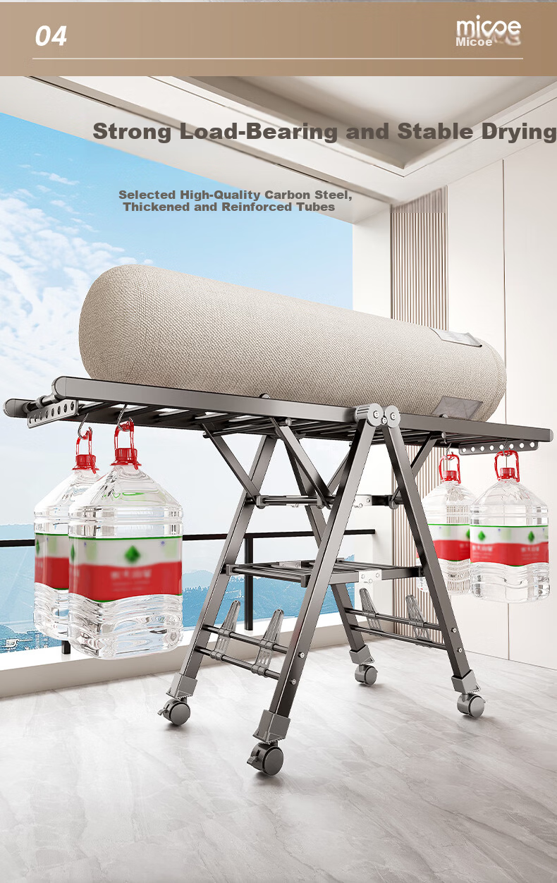 MICOE Floor Folding Clothes Drying Rack Indoor Wing-Shaped Balcony Laundry Rack Quilt Drying Rack Clothes Rod 3