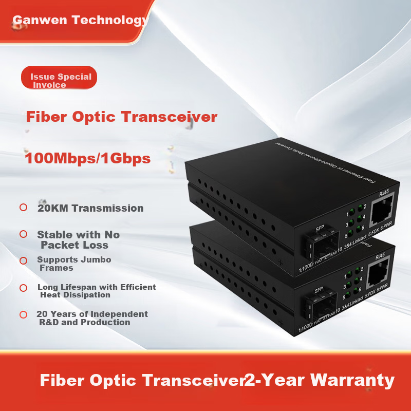 Ganwen Technology Fiber Optic Transceiver Single Gigabit/Ten-Gigabit Optical-Electrical Converter Fiber Modem Optical to Ethernet Converter 1 Optical 1 Electrical 1 Optical 2 Electrical Network Interf