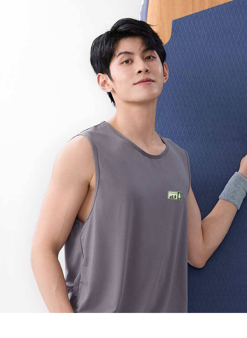 Baleno Men's Ice Silk Mesh Vest Summer New Quick-Dry Breathable Sleeveless Running Cooling Sports Fitness T-Shirt 19