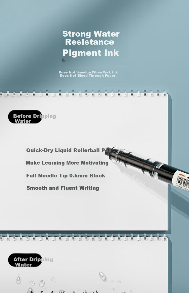 BEIFA Beifa Direct Ink Quick-Dry Rollerball Pen Signature Pen High-Capacity Writing Carbon Pen Smooth for Teachers and Students Red 15-Pack 【Back to School Essential】 5
