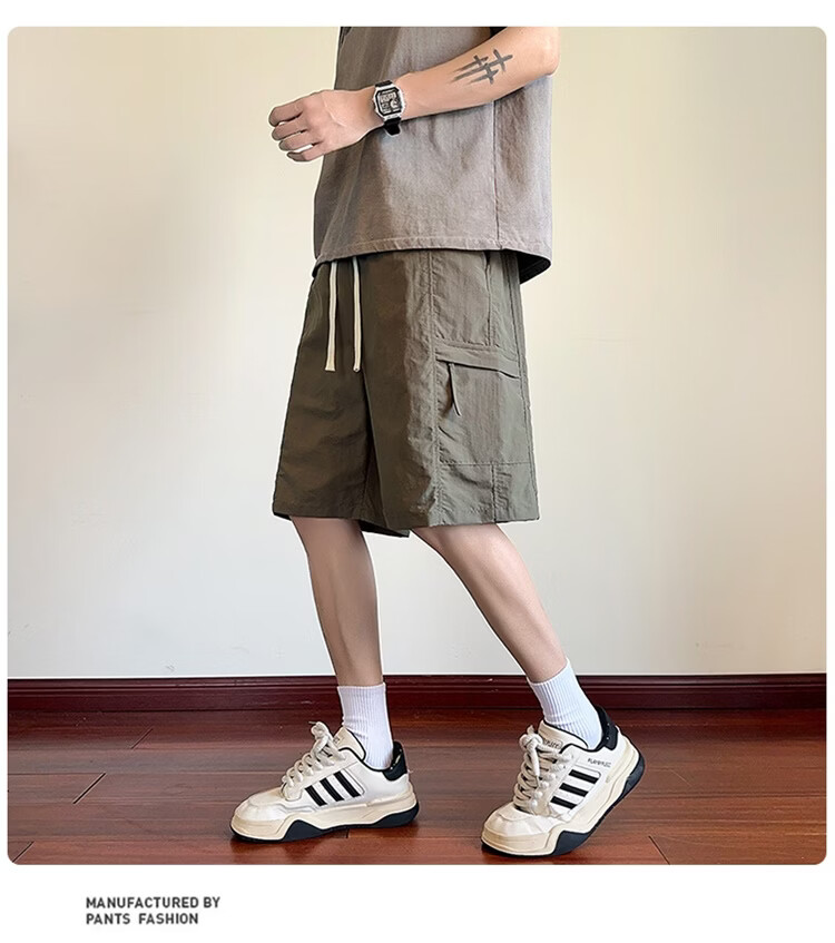 GENIOLAMODE Semir Group Men's Korean Style Loose Casual Lightweight Breathable Five-Point Ice Silk Quick-Dry Versatile Drawstring Shorts 14