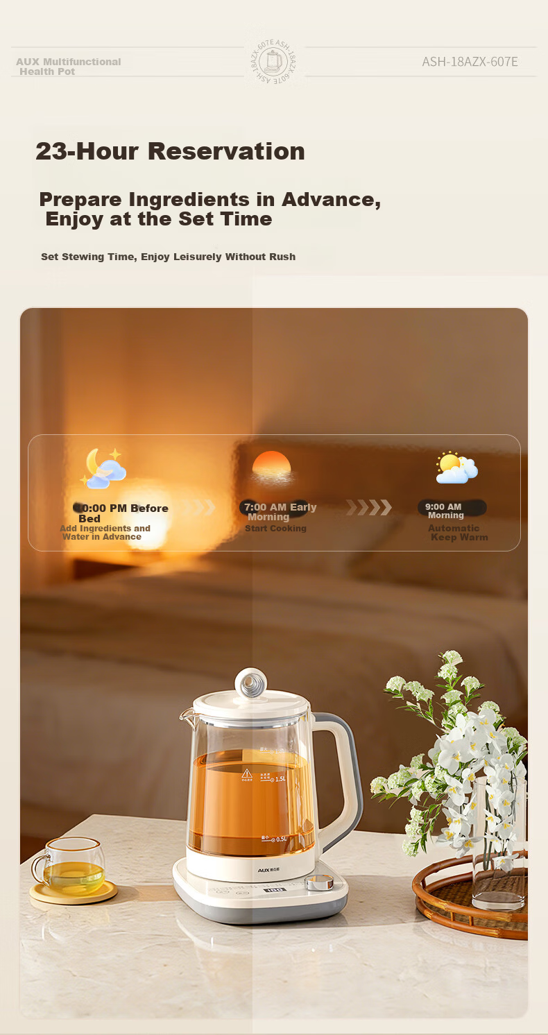 AUX 1.8L Health Pot Electric Kettle Tea Kettle Temperature Control Insulated Smart 304 Stainless Steel Flower Tea Kettle Water Boiler 607E with Tea Strainer 2