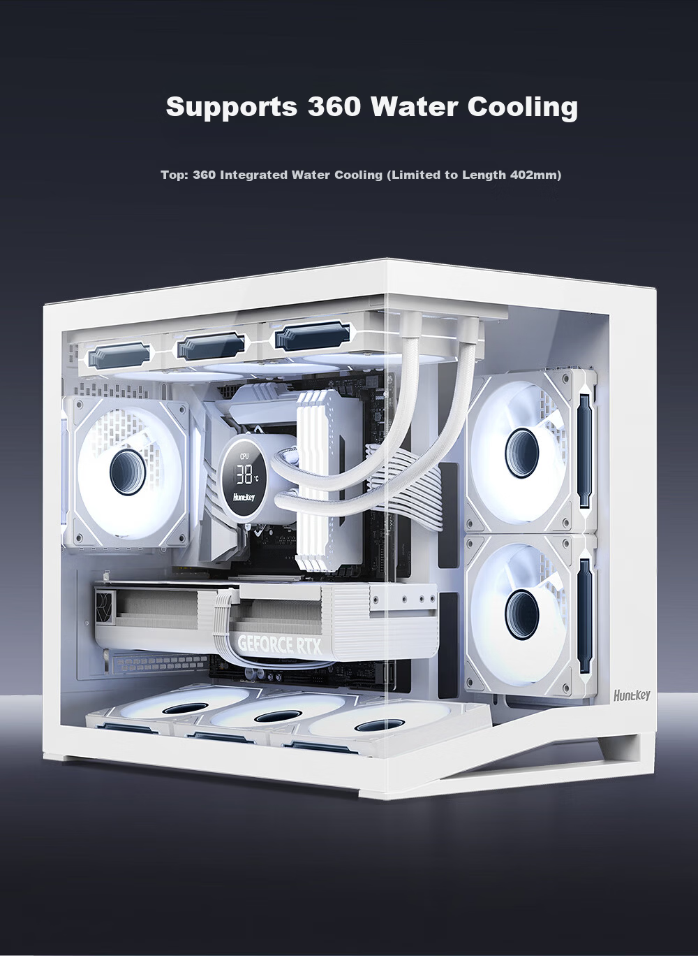Huntkey S960 V2 Blizzard Black Panoramic Computer Case Seaside Room Desktop Chassis (Left-Right Partition/360 Water Cooling/9 Fan Slots/MATX Motherboard) 5