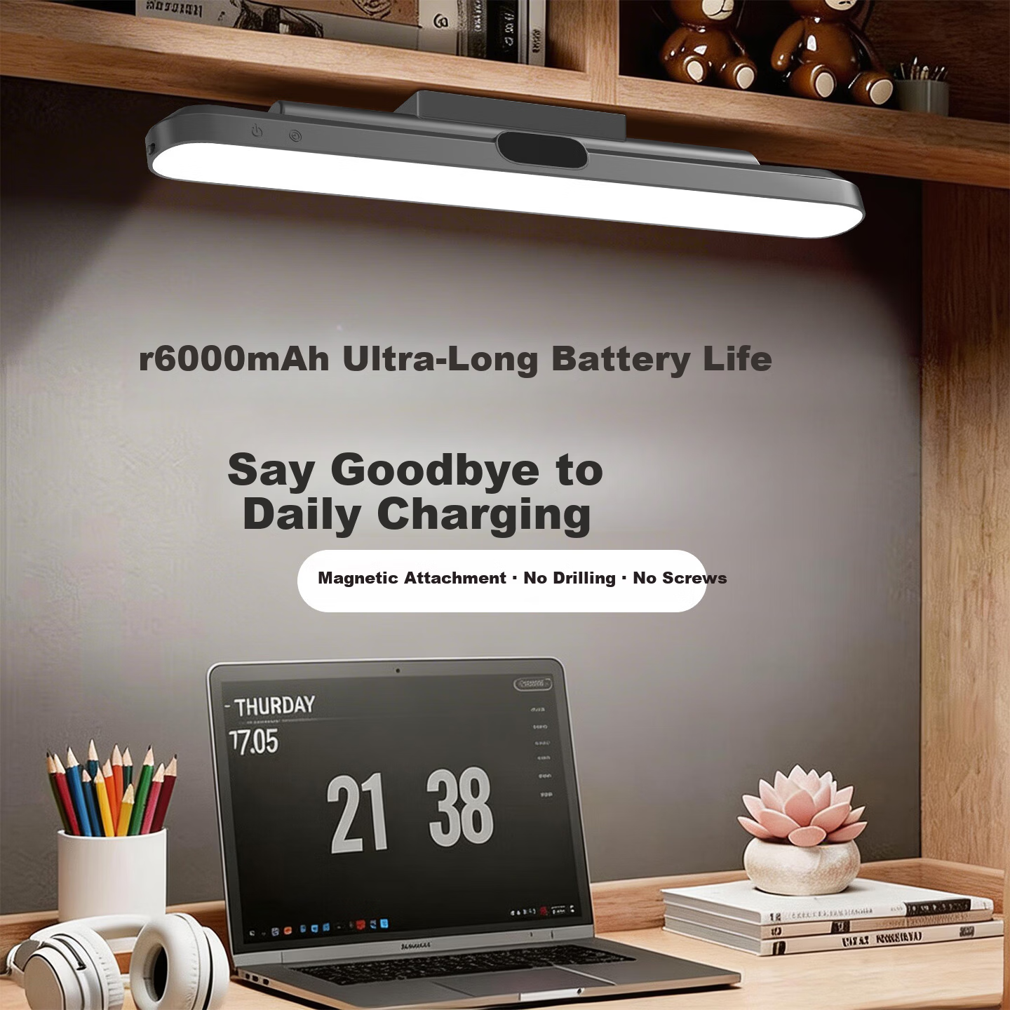 XLYS Desk Lamp College Dormitory Bedside Magnetic Reading Lamp Rechargeable Eye Protection Study Cool Lamp with Long Battery Life