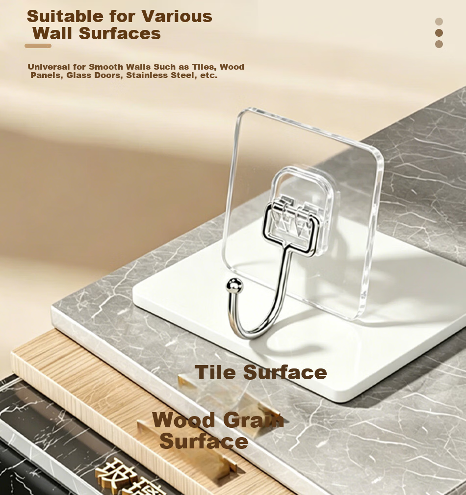 Jinsenquan Strong Adhesive No-Drill Wall Hooks, Damage-Free Dormitory Wall Hanging Hooks, Heavy-Duty Adhesive Hooks, Pack of 10 15
