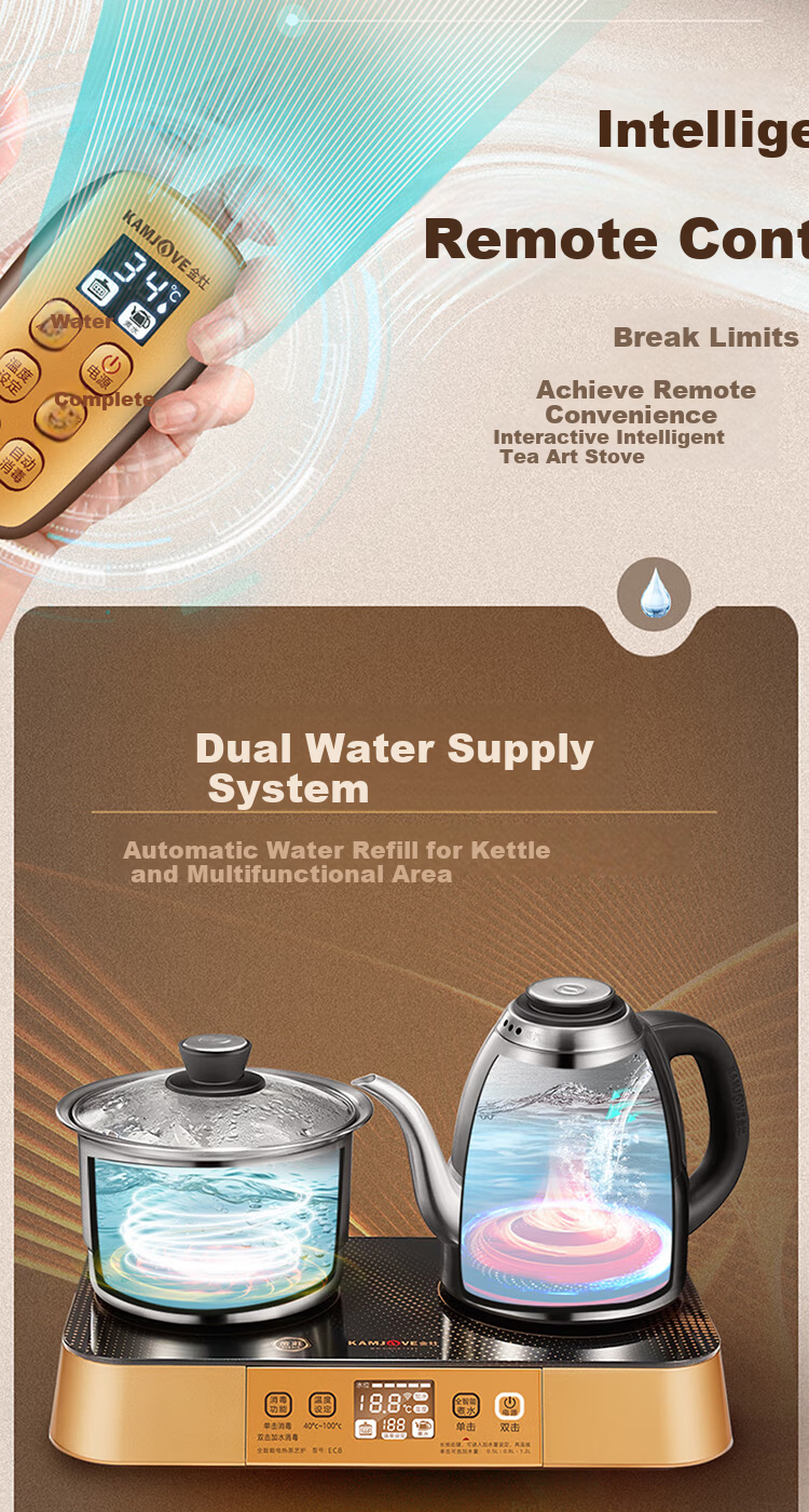 KAMJOVE EC8 Fully Automatic Water Filling Electric Kettle 1.2L 316 Stainless Steel Smart Remote Control Electric Tea Stove with Temperature Preservation and Tea Brewing Set 4