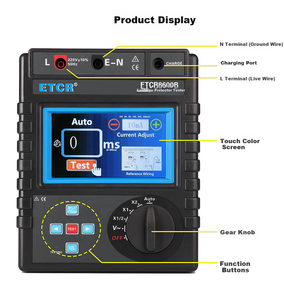 ETCR8600B Leakage Protector Tester Leakage Circuit Breaker Detector Leakage Protection Tester 13