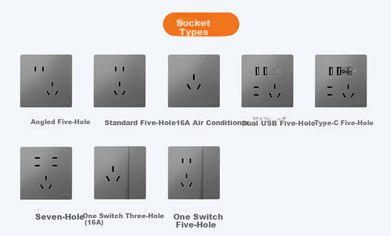 DELIXI Switch Socket, Recessed Socket for Air Conditioner, Hidden Socket, Built-In Starry Gray, 16A Three-Hole 24