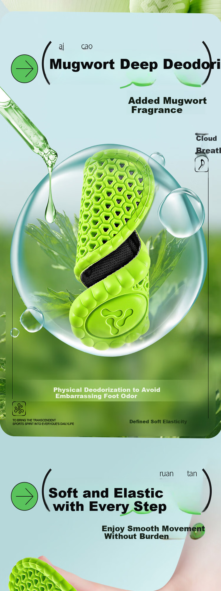 JVBV Mugwort Odor-Resistant Sports Insoles for Men, Soft and Cushioned, Comfortable for Long Standing, Military Training Pain Relief, Sweat-Absorbing and Breathable for Women, Size 3940 1