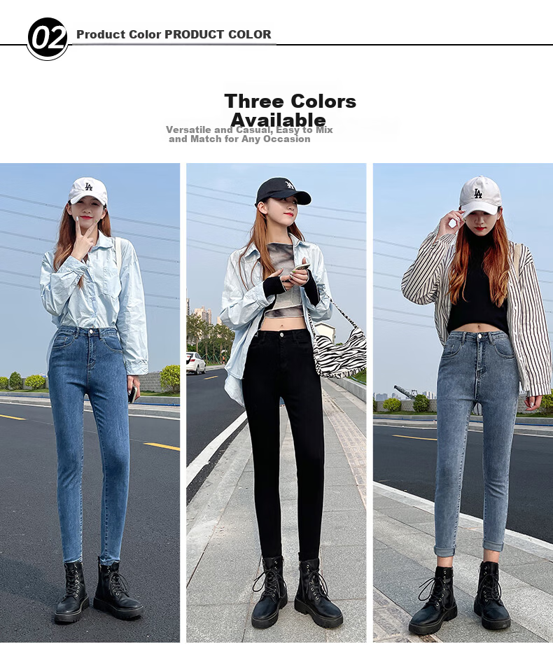 Jeanswest High Waist Women's Jeans 2026 Spring Summer Lightweight Silky Slim Wide Leg Long Pants Denim Blue S 10