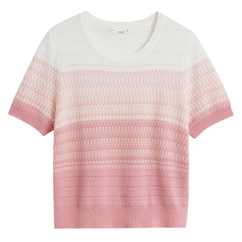 INMAN INMAN [Runway Style] Dindal Round Neck Knit Short-Sleeve T-Shirt for Women, Summer 2026 Top, Pink, Baitiao L