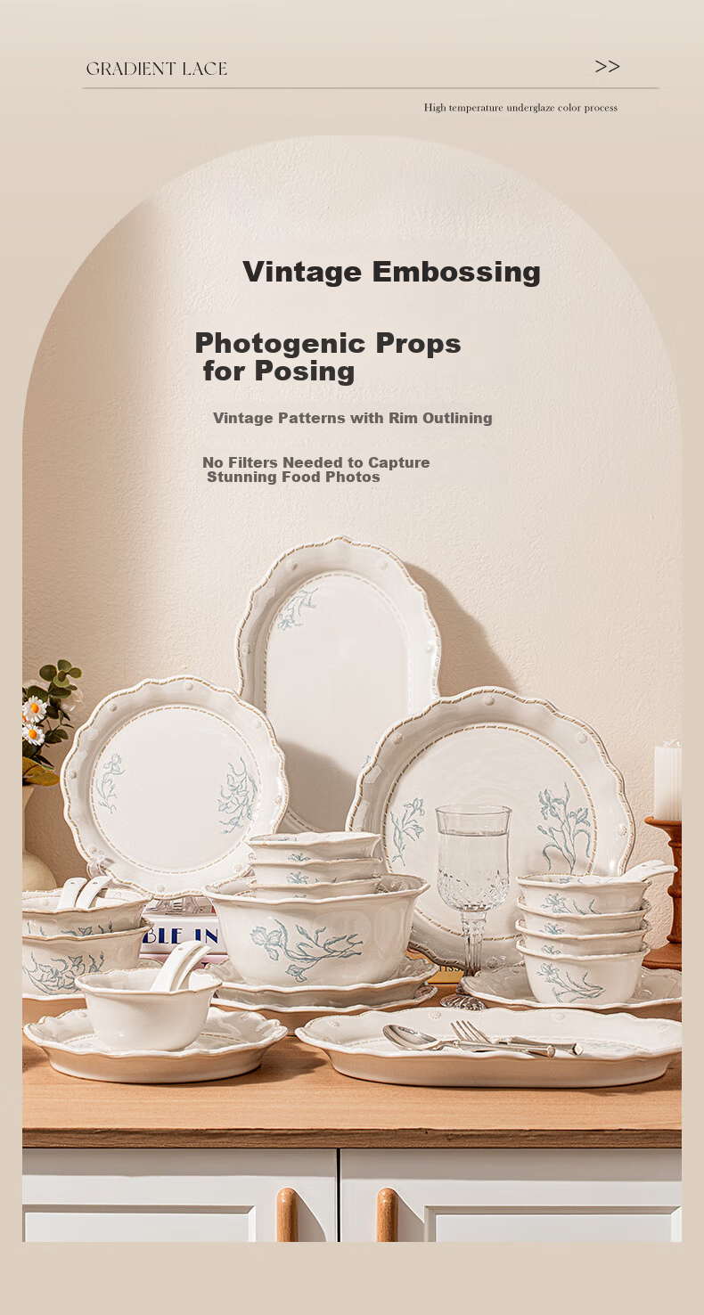 TREEJACK Lily of the Valley French Style Bowl and Plate Set Luxury Home Tableware 2025 New Arrival Dinnerware Set 3