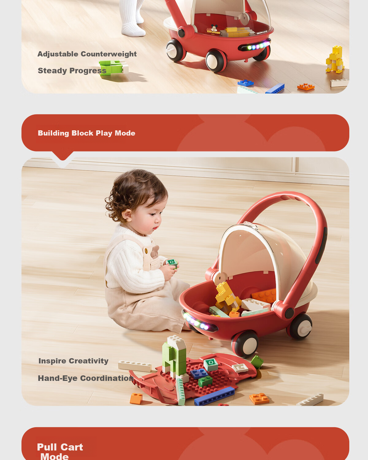 Disney Baby Walker Anti-O-Leg 2026 Model Anti-Tip Balance Walker for Babies 10 Months and Older Baby Push Walker 8