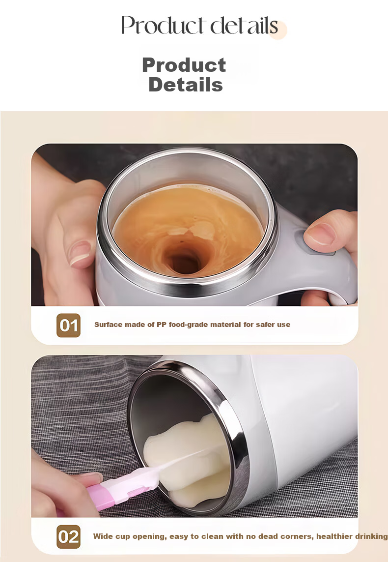 IJARL Automatic Stirring Cup Electric Coffee Mug Magnetic Electric Grinding Cup Rechargeable Gray White 8