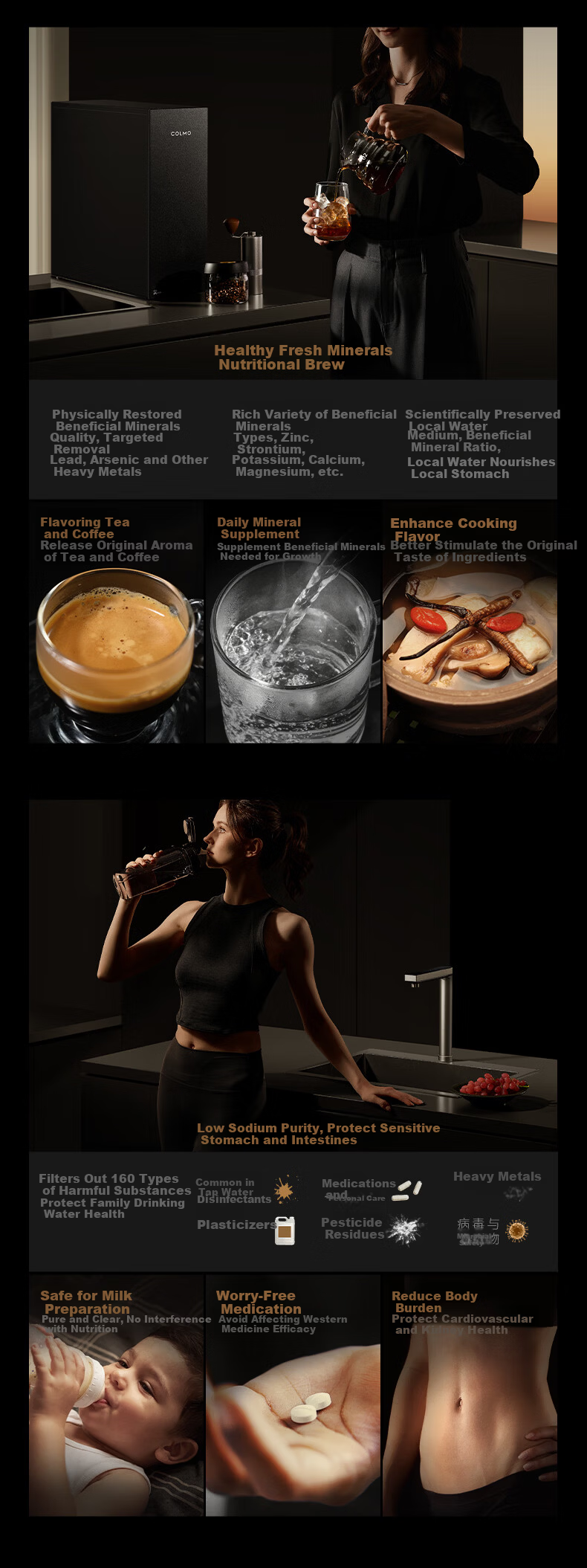 COLMO New Black Pearl Water Purifier 1200G Flow Household Under-Sink Weak Alkaline Mineral Direct Drinking RO Water Filter C3Ultra 8