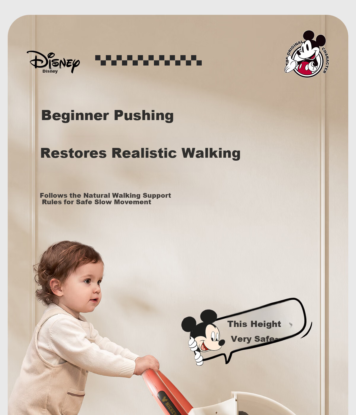 Disney Baby Walker Anti-O-Leg 2026 Model Anti-Tip Balance Walker for Babies 10 Months and Older Baby Push Walker 14