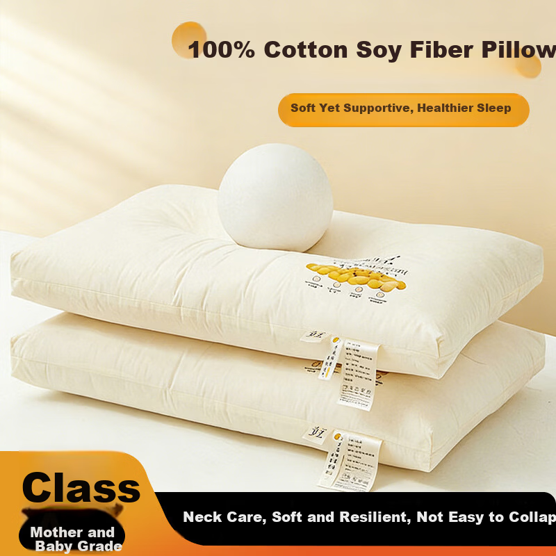 J.Sir High Pillow Deep Sleep Pillow Core Non-Collapsing Non-Deforming Cotton Neck Support Single Pillow for Hotel and Home Use