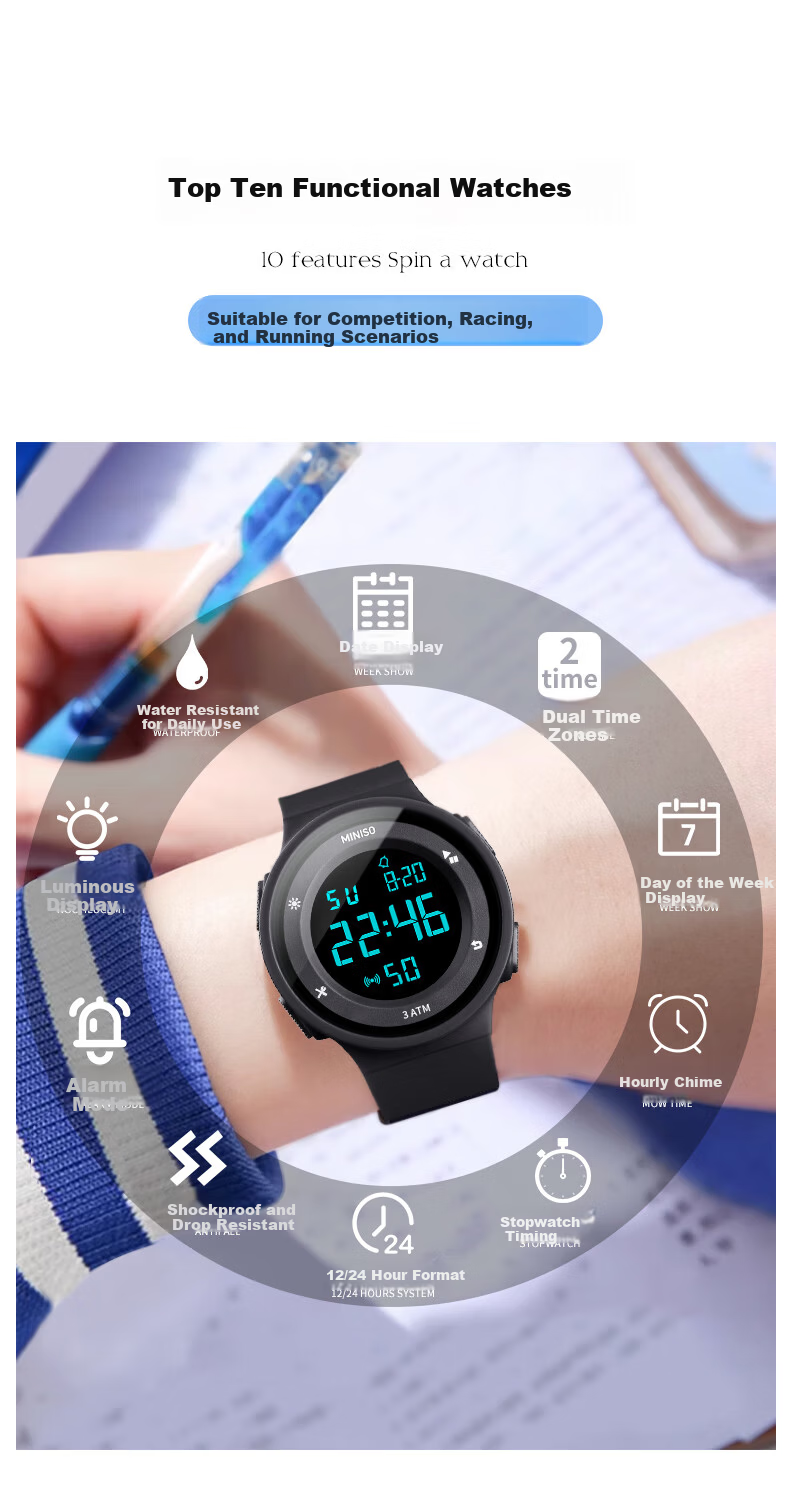 MINISO Sports Waterproof Digital Watch for Kids Teens Alarm Clock Genius Children Timepiece Gift 3