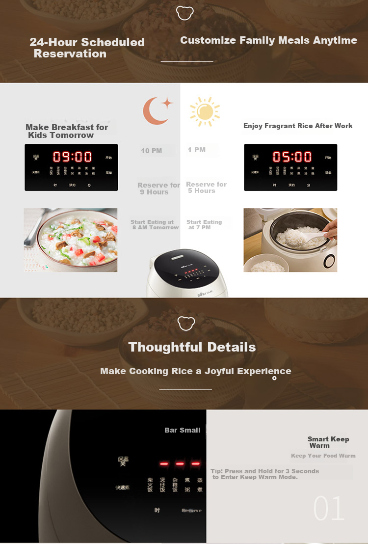 Bear Rice Cooker for 2-3 People, Healthy Non-Stick Iron Pot with Zero Fluorine, IH Three-Dimensional Heating, Smart Reservation, Multifunctional Rice Cooker 3L DFB-Q30V3 10