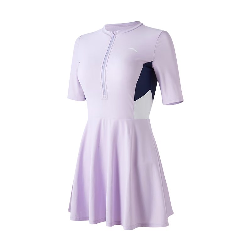 ANTA Women's One-Piece Skirted Conservative Quick-Dry High Elasticity Slimming Swimwear Purple 2XL