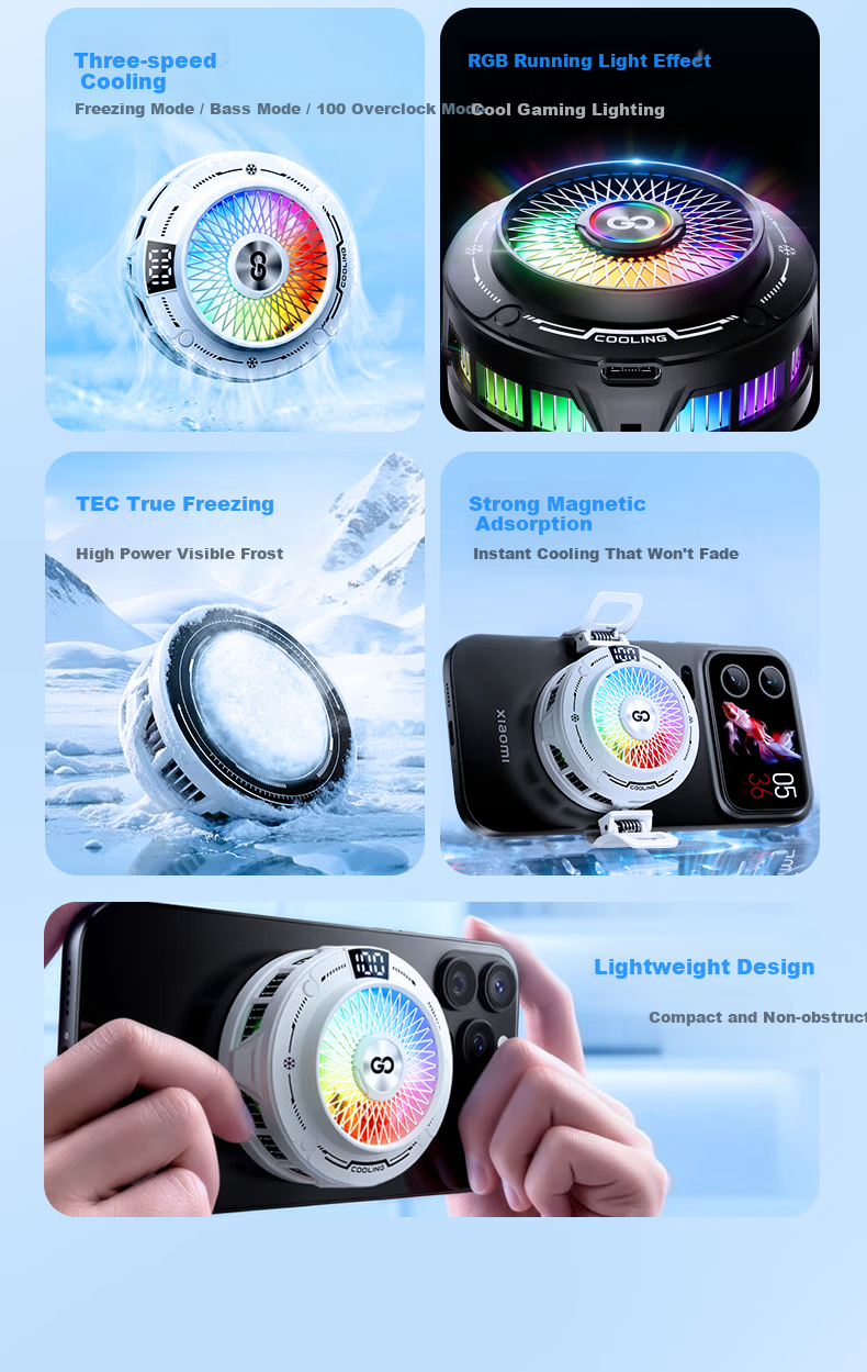 Zhiguozhe Wind-Suction 100-Level Magnetic Cooling Phone Cooler Ice-Making Semiconductor Cooling Clip for Gaming and Live Streaming Compatible with Apple 10