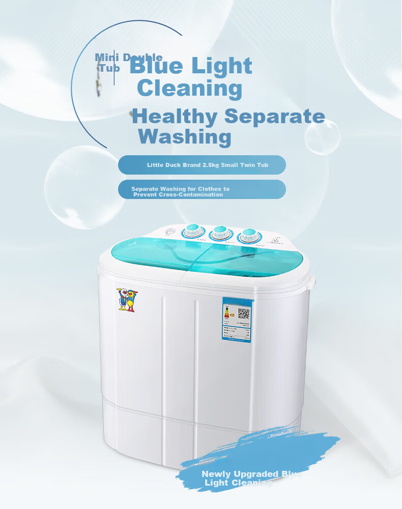 XIAOYA Trendy Lifestyle Appliances 2.5kg Twin Tub Mini Semi-Automatic Washing Machine for Baby and Children's Underwear Socks Small Items Separate Washing and Spinning Mini Model 1