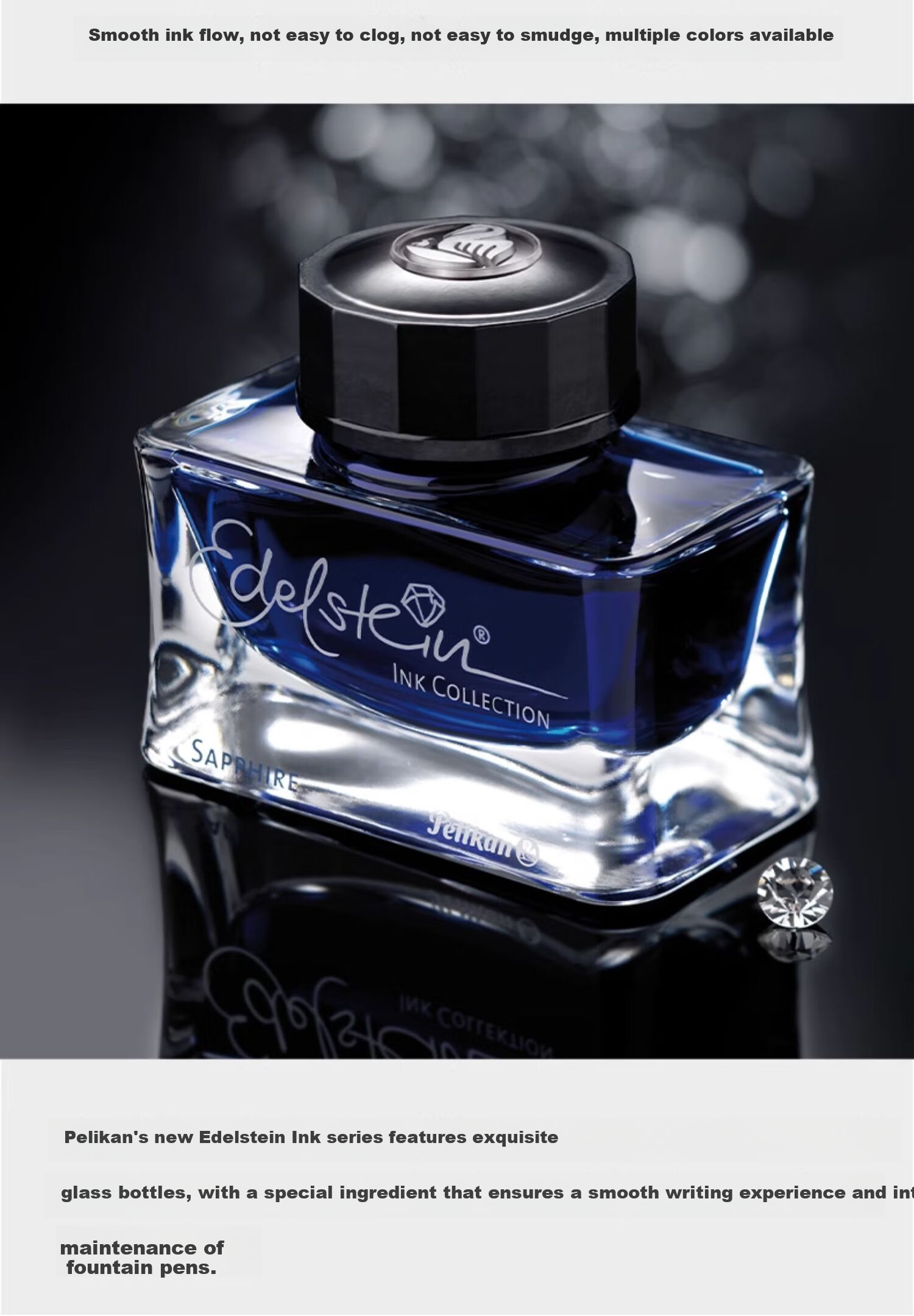 Pelikan Edelstein Ink 50ml Large Bottle Natural Mineral Non-Carbon Fountain Pen Ink Agate Black 3